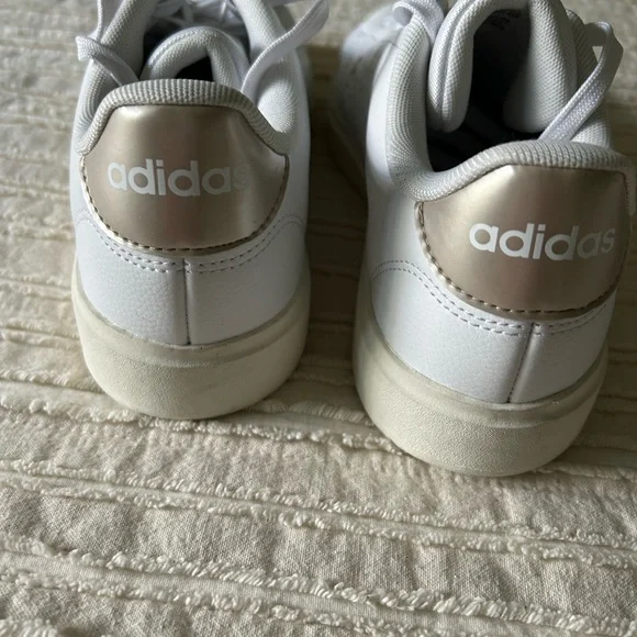 Women’s Adidas Advantage White & Gold Court Shoes - Picture 2 of 6